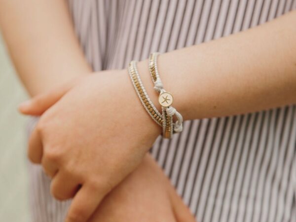 Sue White and Gold Starfish Pendant Wrap Bracelet