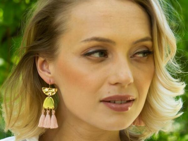Amelia Beige Tassel Dangle Earrings