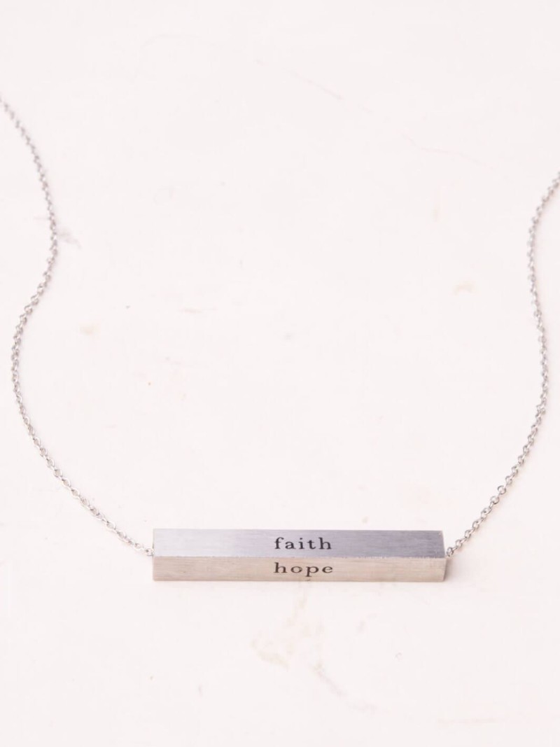 Faith Horizontal Silver Bar Necklace