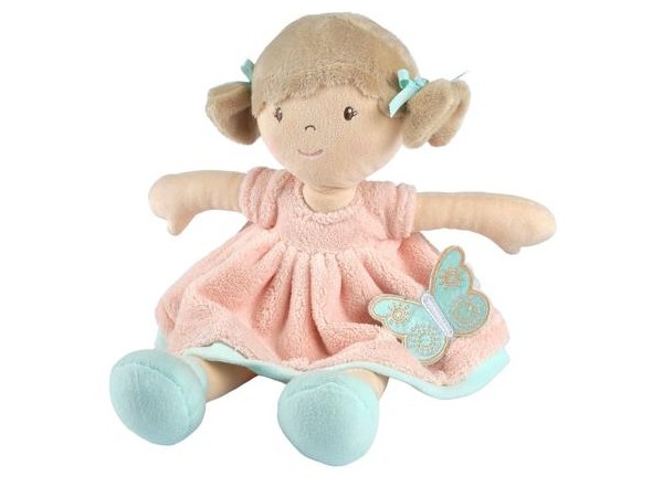 Pia Soft Baby Doll - Brown Hair with Peach & Blue Dress