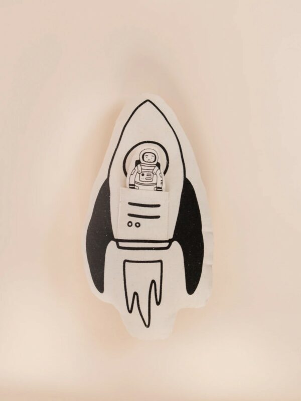Rocket + Astronaut Natural Canvas Pillow