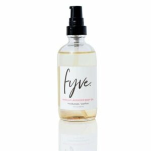 Fyve's Moisturizing Vanilla Lavender Body Oil. Plant based skincare product.