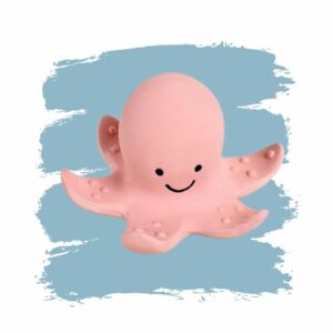 The Octopus Natural Rubber Teether is a baby toy that also rattles and makes sounds